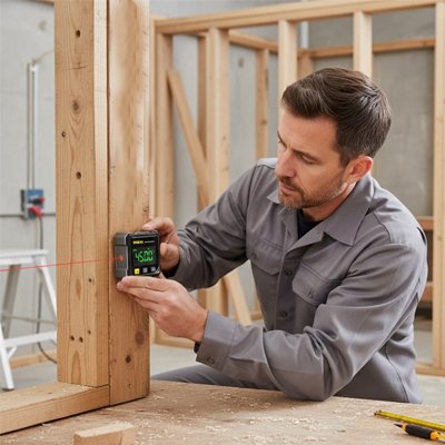 Inclinomètre fixé sur une poutre en bois