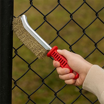 Brosse métallique décapant  rebord  grillage rouillé