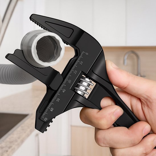 Clé à molette dans sa mâchoire un tuyau en plastique