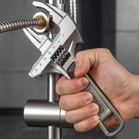 Clé à molette de couleur argentée