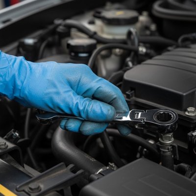 Clé  à cliquet en train de serré une vis