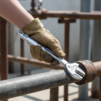 Clé à griffe​ dans une main d'un réparateur 