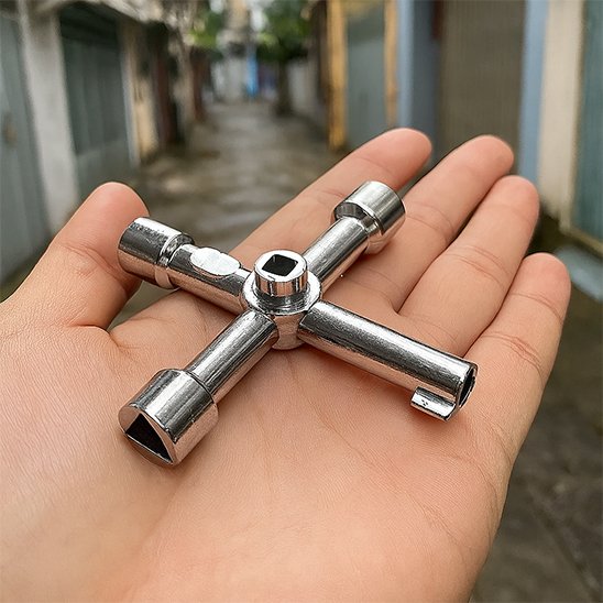 Clé universelle dans une main d'un réparateur 