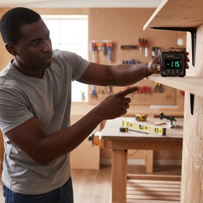 Inclinomètre dans les mains d'un bricoleur 