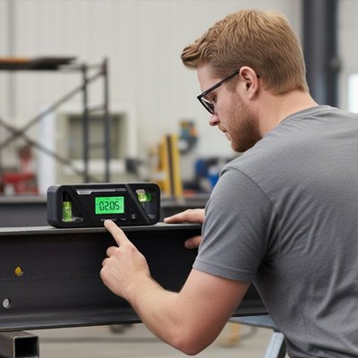 Inclinomètre en tre les mains d'un bricoleur 