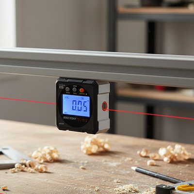 Inclinomètre fixe sur une tige métalique 
