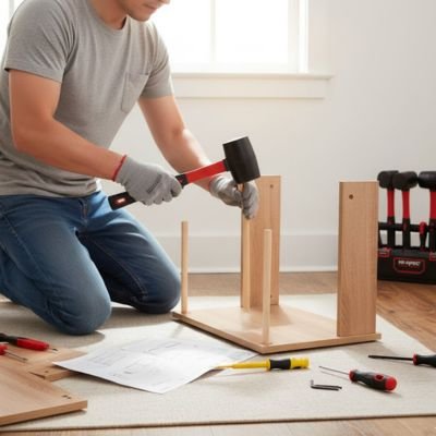 Maillet qui frappe un morceau de bois