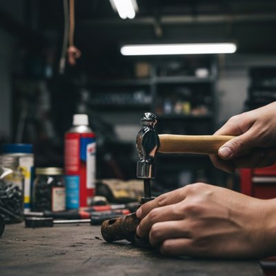 Marteau en train de frapper une piece metalique 