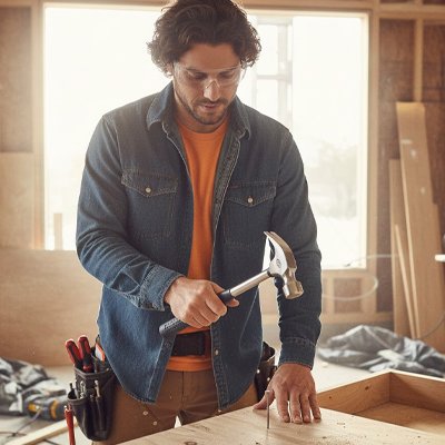 Marteaux dans les mains d'un bricoleur 