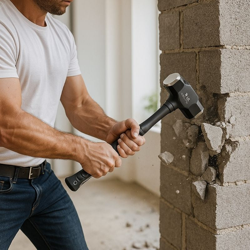 Massette en train de casser mur en parpaing