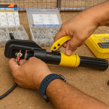 Pince a sertir hydraulique utilisée par électricien pour sertissage précis