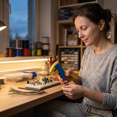 Pince a denuder dans les mains d'une bricoleurse 