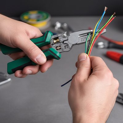 Pince a denuder manipulee a la main pour degeger le conducteur en cuivre