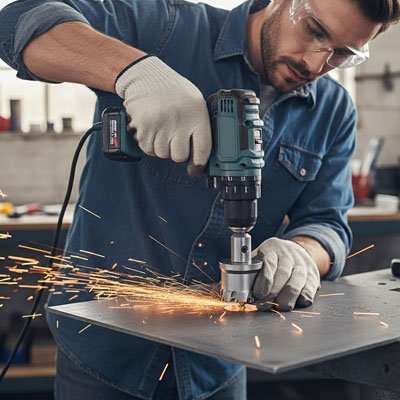 Scie cloche fait trou sur du métal
