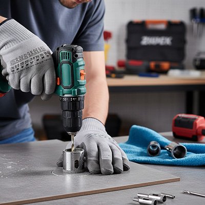 Scie cloche fixée a une perceuse 