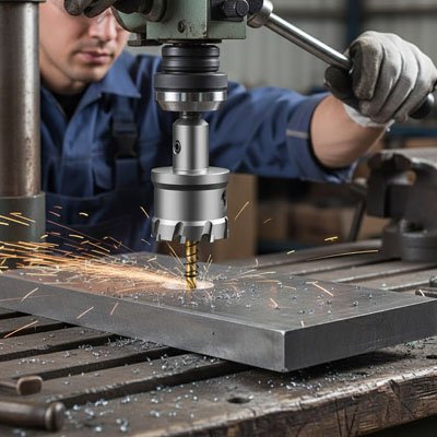 Scie cloche fixée  une perceuse professionnelle