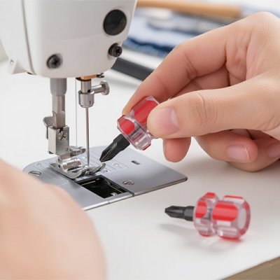 Tournevis cruciforme ajuste la tête d'une aiguille  machine a coudre 