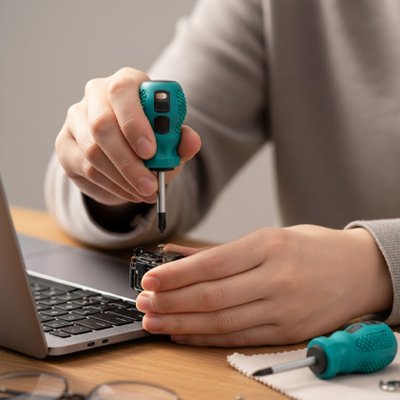 Tournevis crucifrme dans les mains d'in technicien 