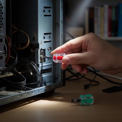 Tournevis cruciforme devis un vis d'un ordianteur 