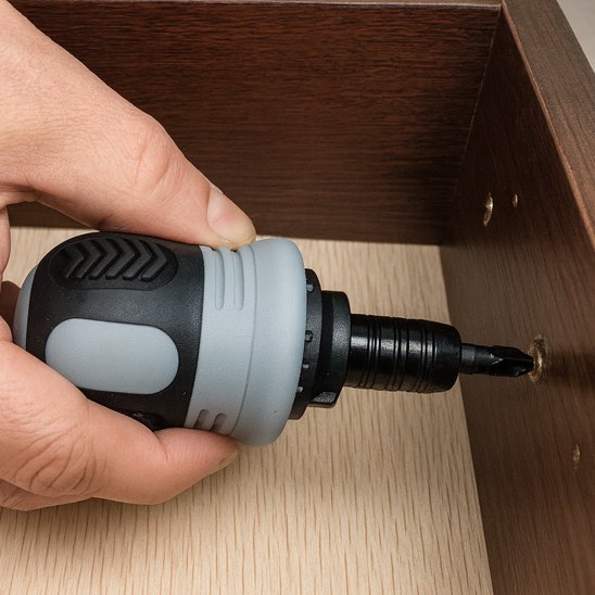 Tournevis cruciforme en train d'assembler un meuble 