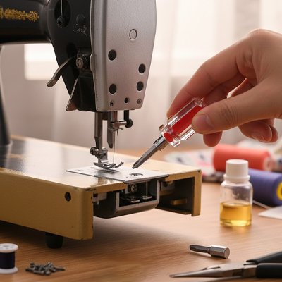 Tournevis cruciforme repare le pied d'une machine a coudre 