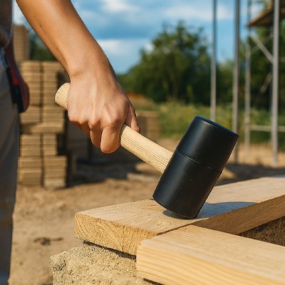 Maillet frappe doucement sur madrier