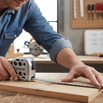 Mètre ruban offrant une mesure fiable sur une planche en bois