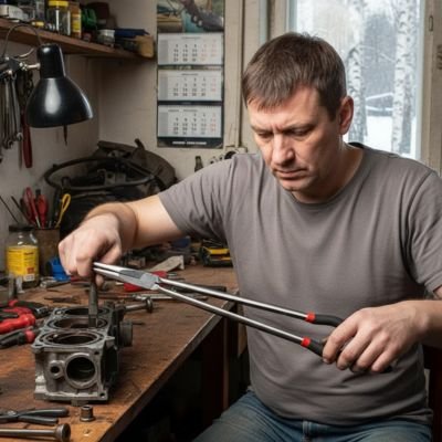 Pince a bec manipulant une pièce à l'intérieur d'un moteur