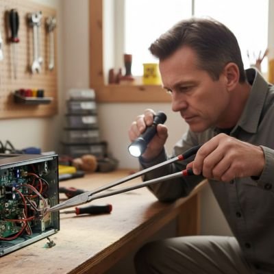 Pince a bec tenue par un technicien réparant un appareil