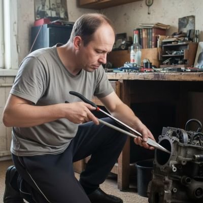 Pince a bec utilisée sur un moteur posé à l'établi