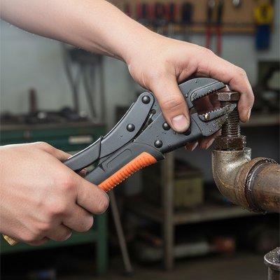 Pince étau agrippant fermement un raccord de plomberie