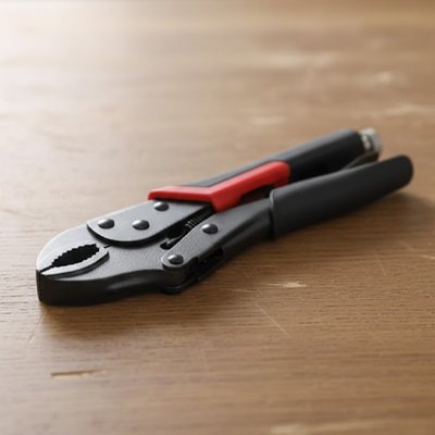 Pince étau couchée a plat sur une table 