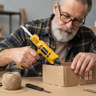 pistolet à colle fabrique petite maquette en carton