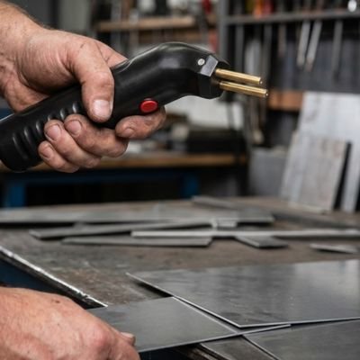 pistolet à souder manipulé au-dessus d’une surface en métal
