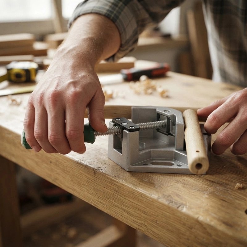 serre joint gris manipulé à deux mains dans un atelier