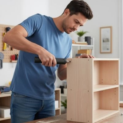 tournevis electronique en action sur une étagère en bois